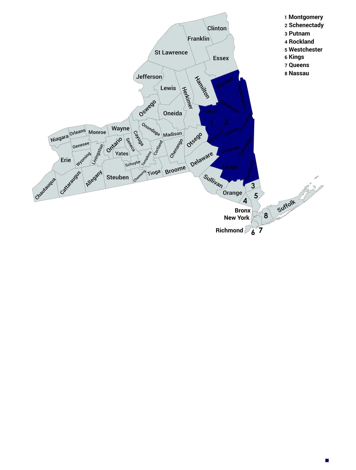 Air Test Pros New York service area map covering 13 counties